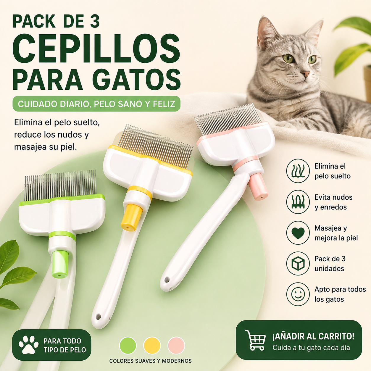 Cepillo Autolimpiante Quitapelo para Gatos