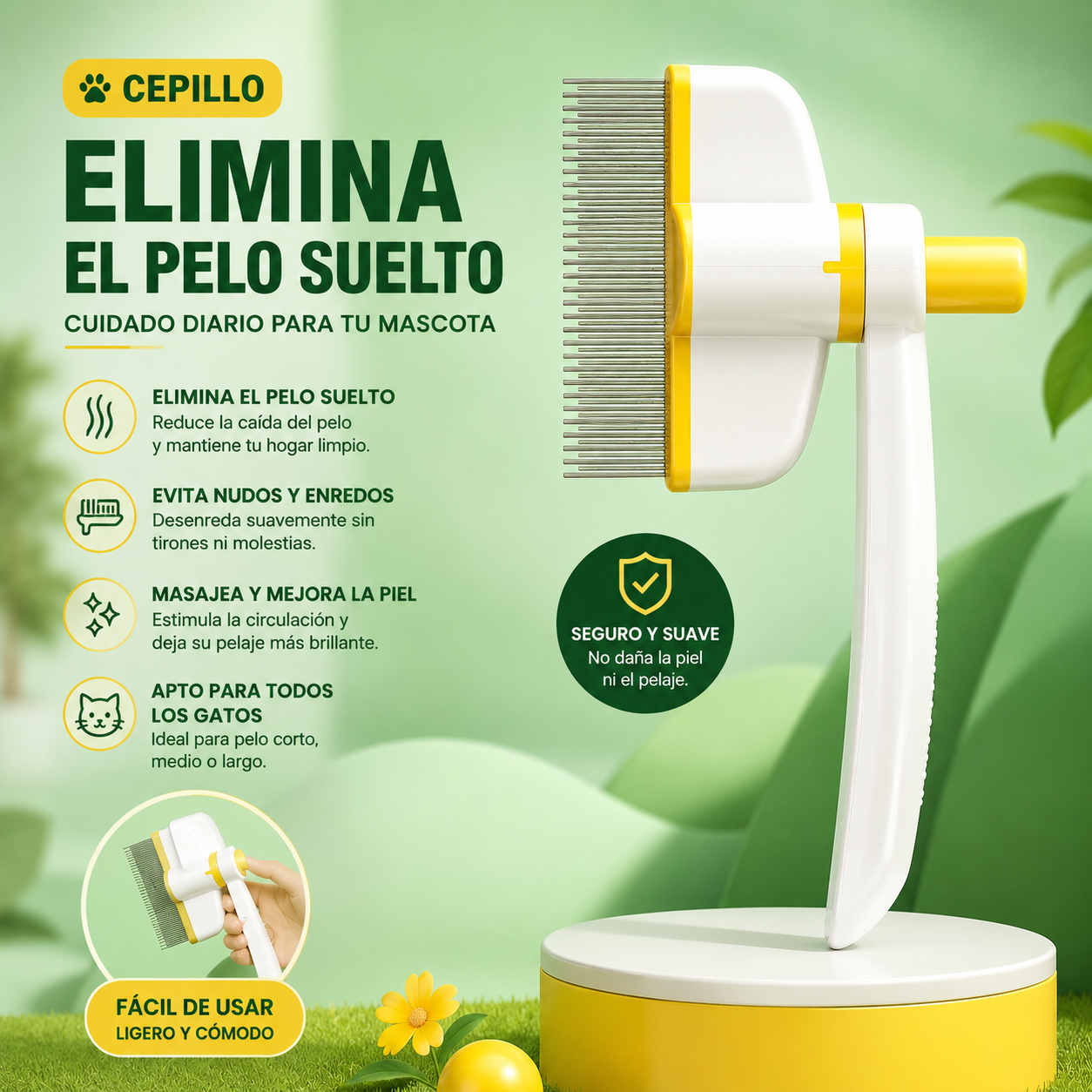 Cepillo Autolimpiante Quitapelo para Gatos