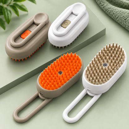 Cepillo Vaporizador 3 en 1 para Perros y Gatos – Desenreda, Limpia y Masajea