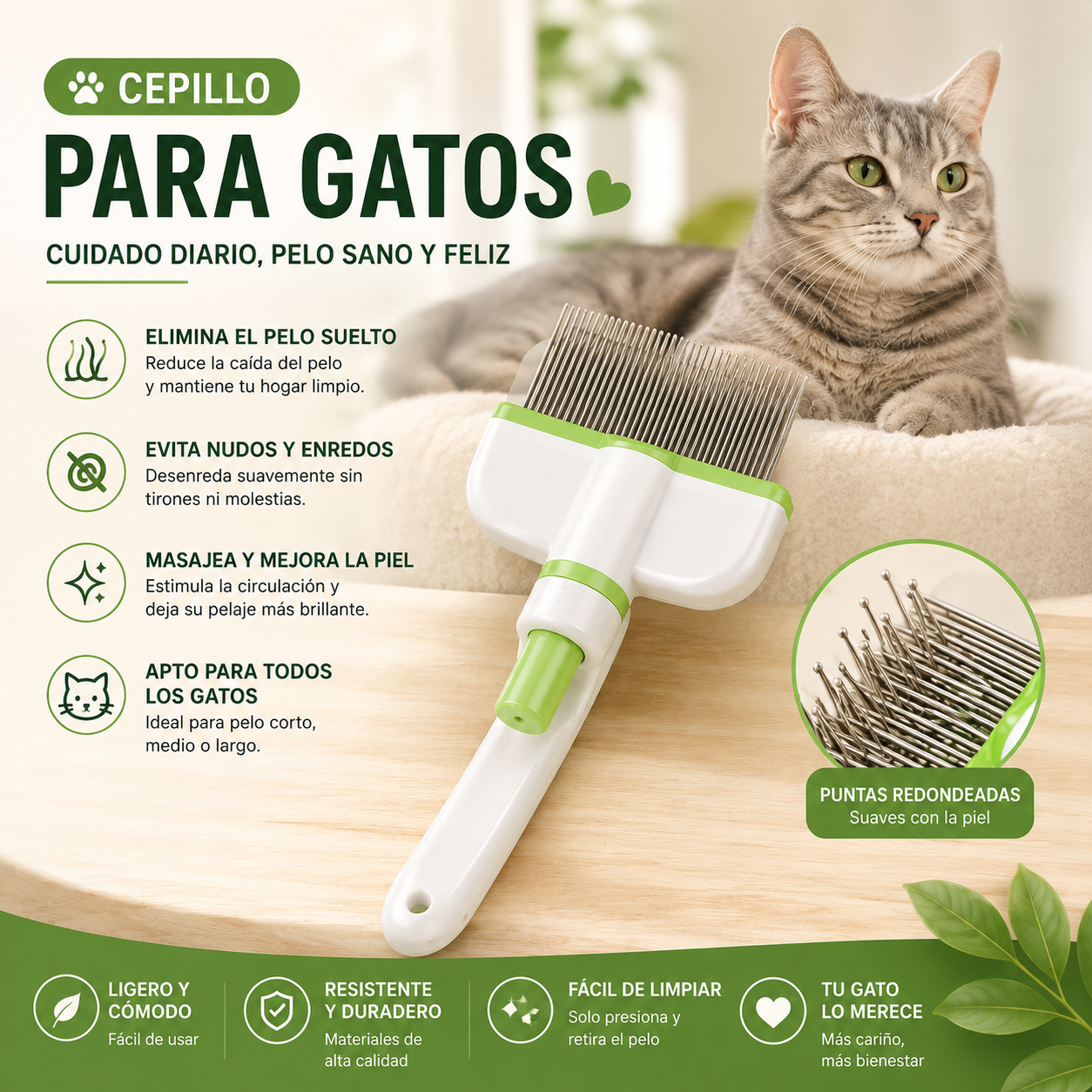 Cepillo Autolimpiante Quitapelo para Gatos