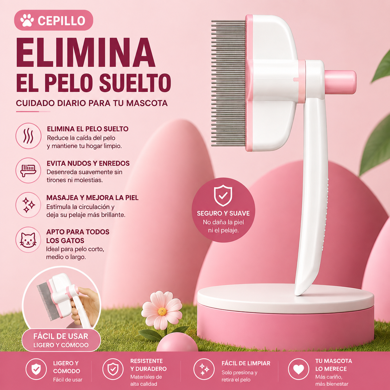 Cepillo Autolimpiante Quitapelo para Gatos