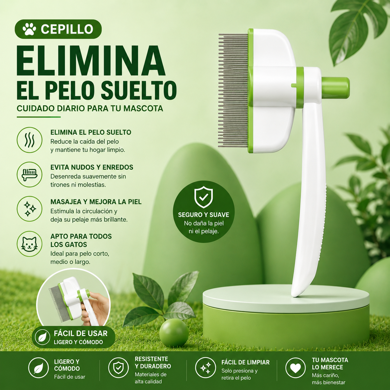 Cepillo Autolimpiante Quitapelo para Gatos